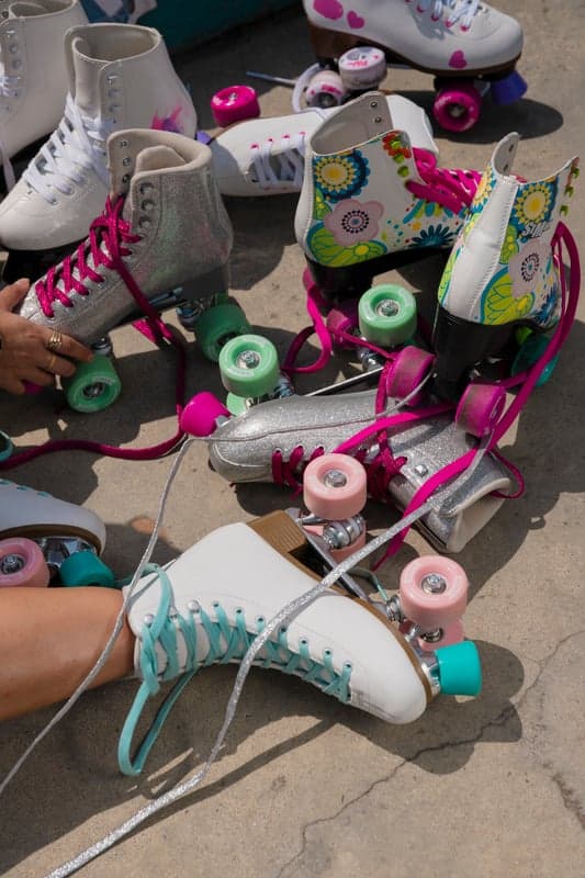 Colourful roller skates ready for a Kids Love Summer session